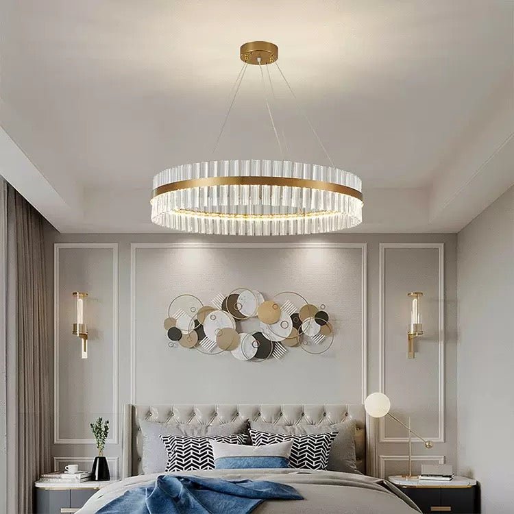 Luminara Crystal Halo Chandelier – Gold Finish (3 - Color LED) - SHAGHAF HOME