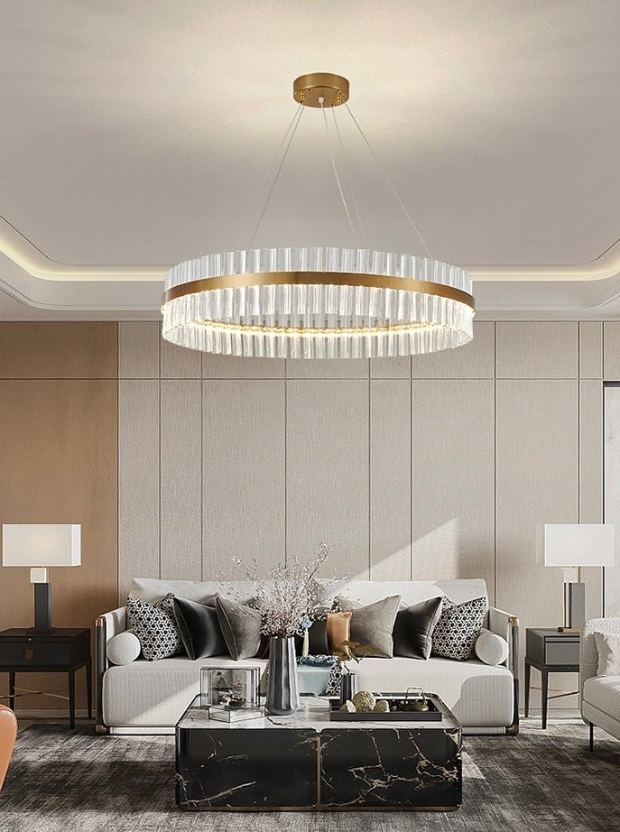 Luminara Crystal Halo Chandelier – Gold Finish (3 - Color LED) - SHAGHAF HOME