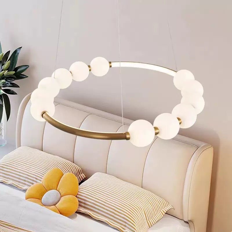 Luna Orbit Glass Chandelier – Modern Gold Ring Pendant - SHAGHAF HOME