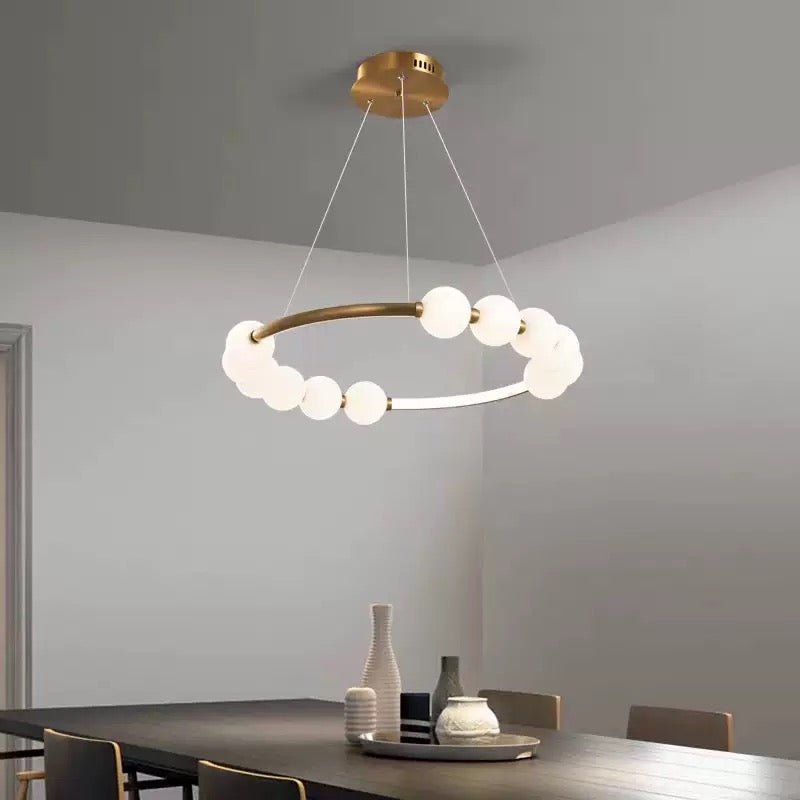 Luna Orbit Glass Chandelier – Modern Gold Ring Pendant - SHAGHAF HOME