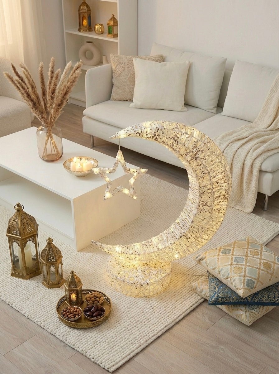 Luna Royale Ramadan Moon Floor Lamp — LED Crescent with Crystal Accents 90 CM - SHAGHAF HOME