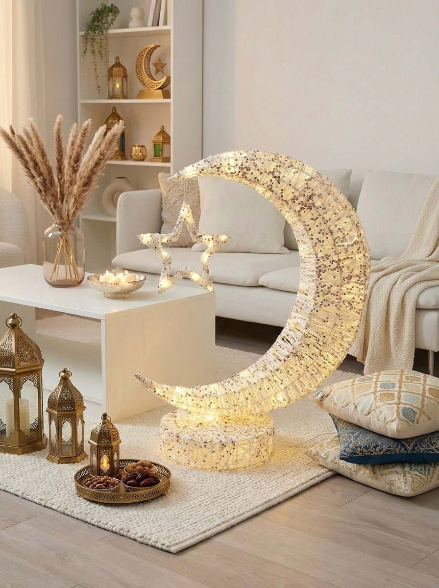 Luna Royale Ramadan Moon Floor Lamp — LED Crescent with Crystal Accents 90 CM - SHAGHAF HOME