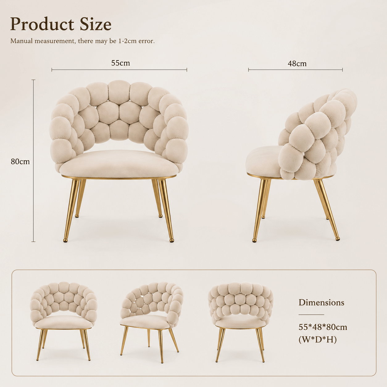 Lunara Bubble Accent Chair – Cream Velvet & Gold Legs - SHAGHAF HOME