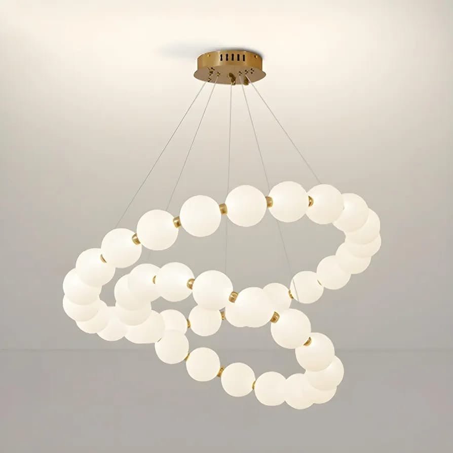 Lunara Double - Tier Glass Orb Chandelier – Modern Gold LED Pendant Light - SHAGHAF HOME