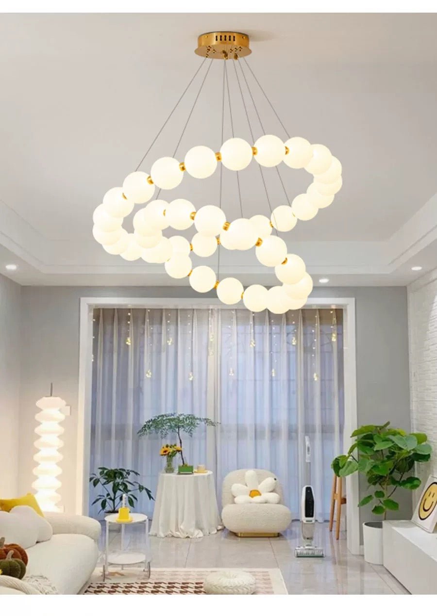 Lunara Double - Tier Glass Orb Chandelier – Modern Gold LED Pendant Light - SHAGHAF HOME