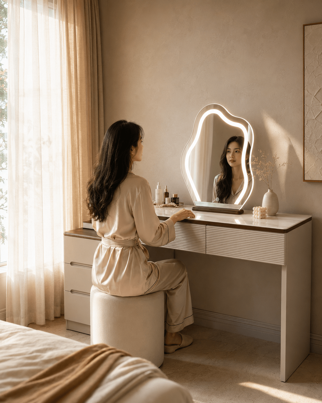 Lunara Marble Vanity Dresser with LED Mirror - SHAGHAF HOME