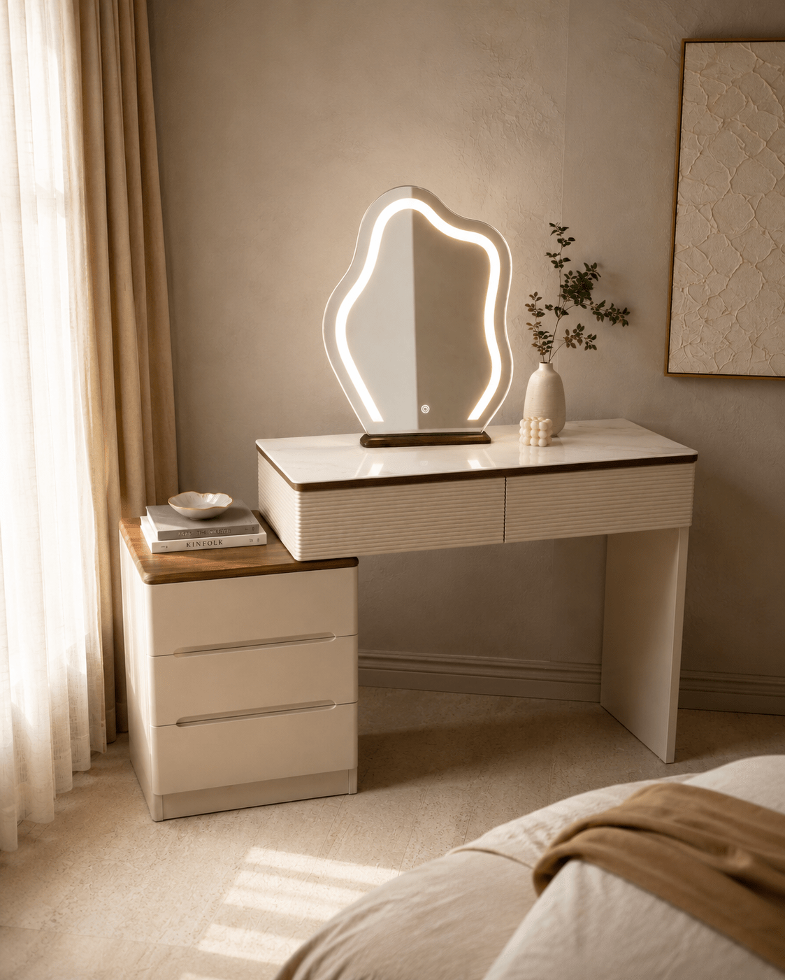 Lunara Marble Vanity Dresser with LED Mirror - SHAGHAF HOME