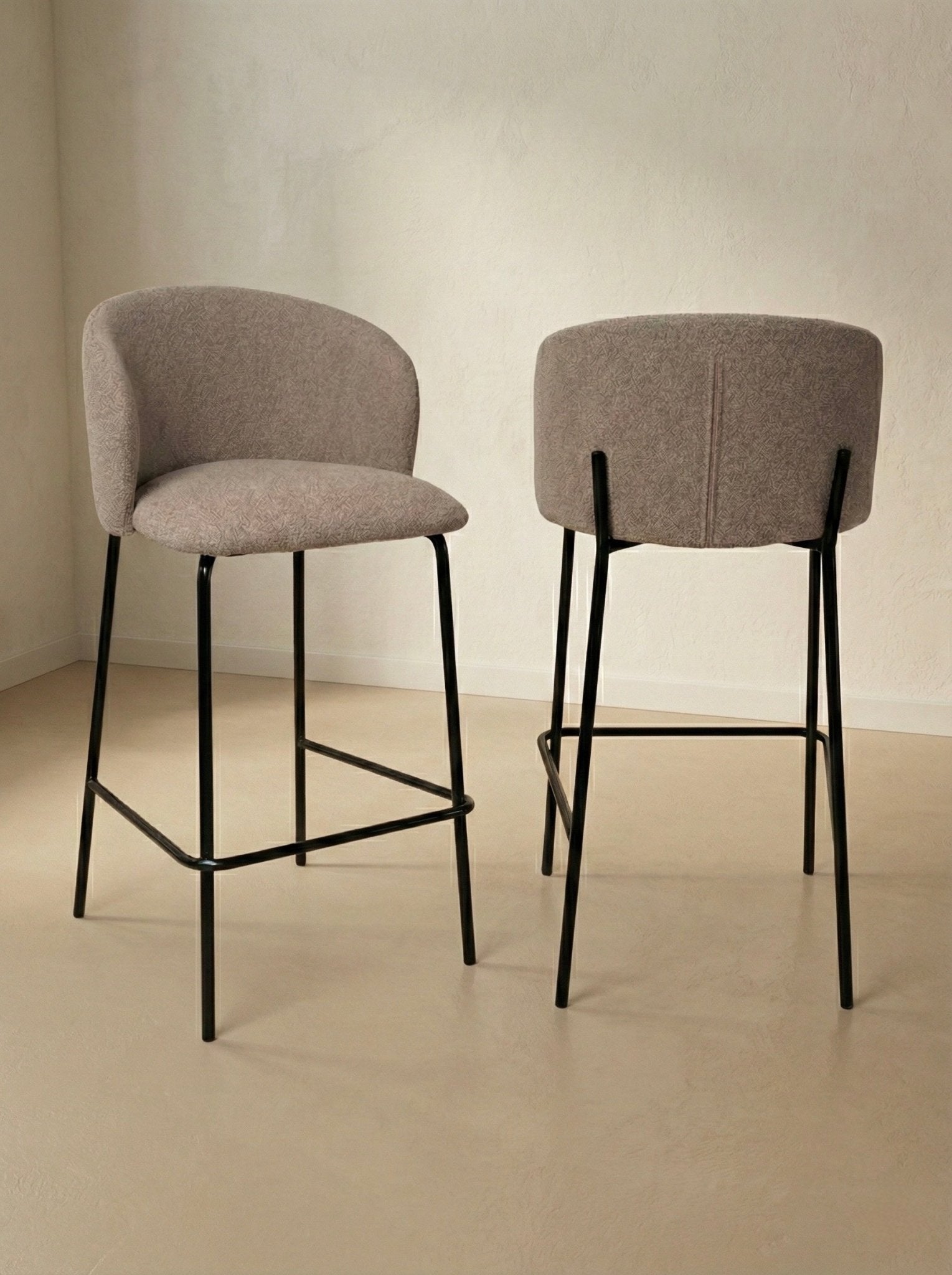 Luxe Curve Bar Stool – Fabric Seat with Black Metal Base - SHAGHAF HOME