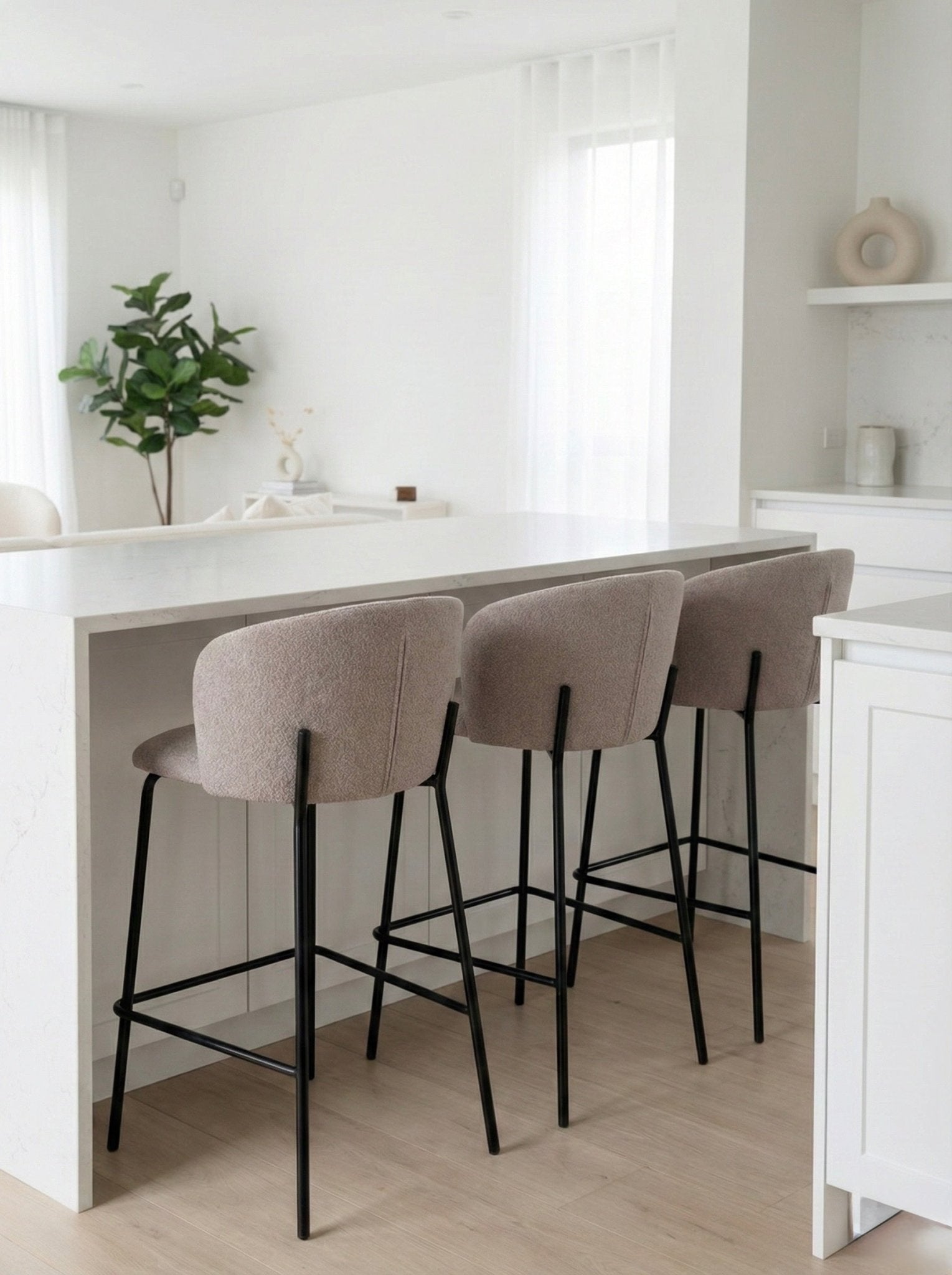 Luxe Curve Bar Stool – Fabric Seat with Black Metal Base - SHAGHAF HOME