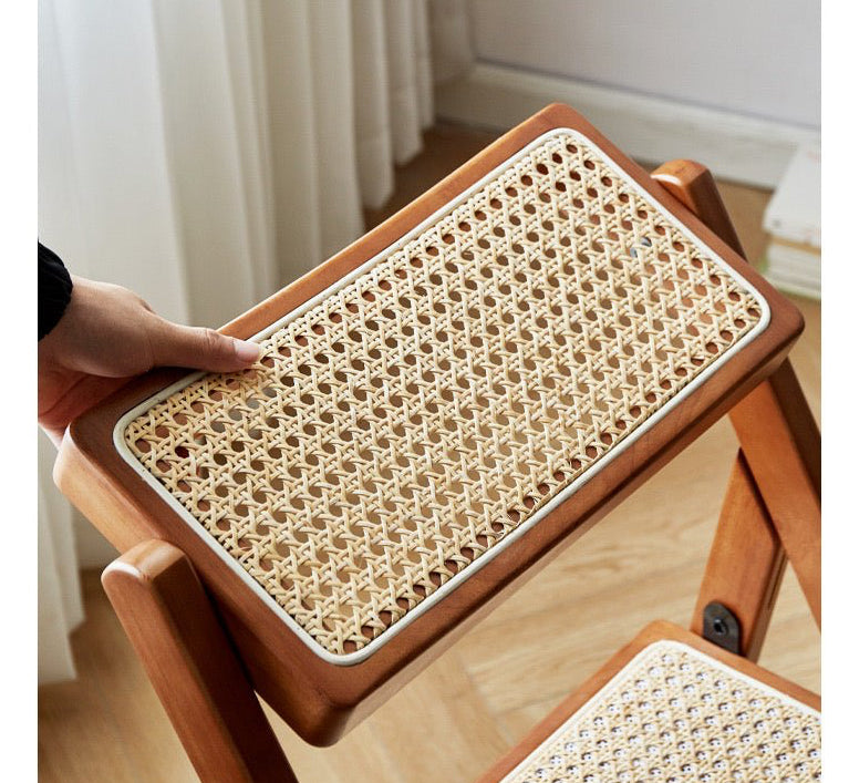 Mid - Century Modern Natural Wood & Rattan Folding Chair - SHAGHAF HOME