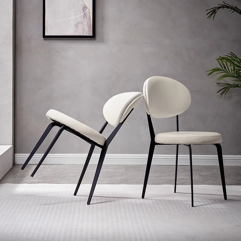 Minimalist Off-White Faux Leather Dining Chair – Sleek Black Metal