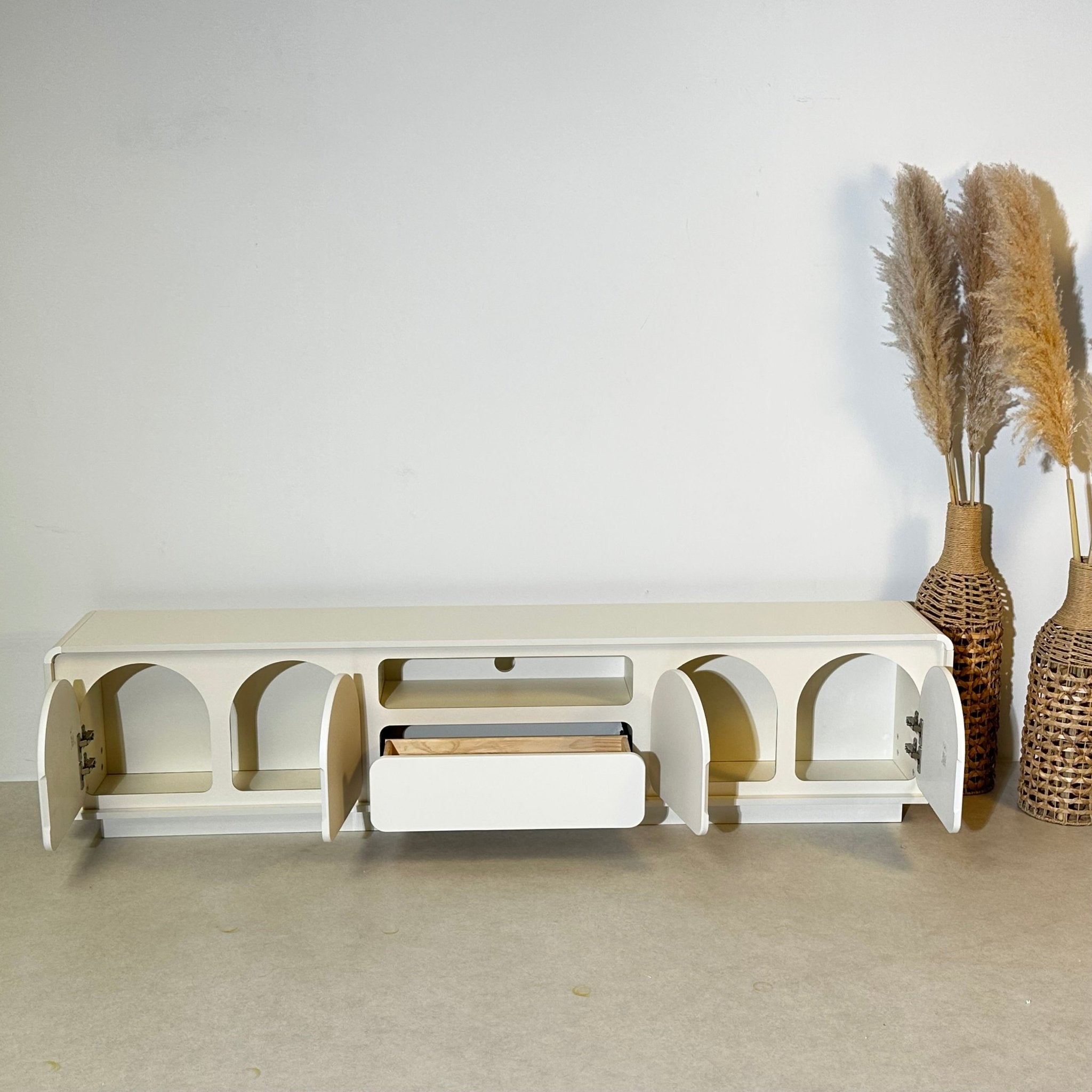 Minimalist Wooden TV Stand – Modern Media Console with Storage - SHAGHAF HOME