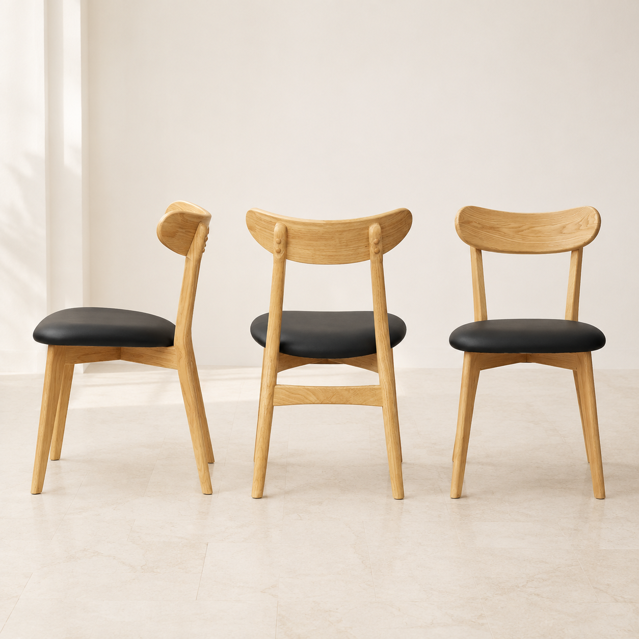 Mireva dining chair side, back and front views