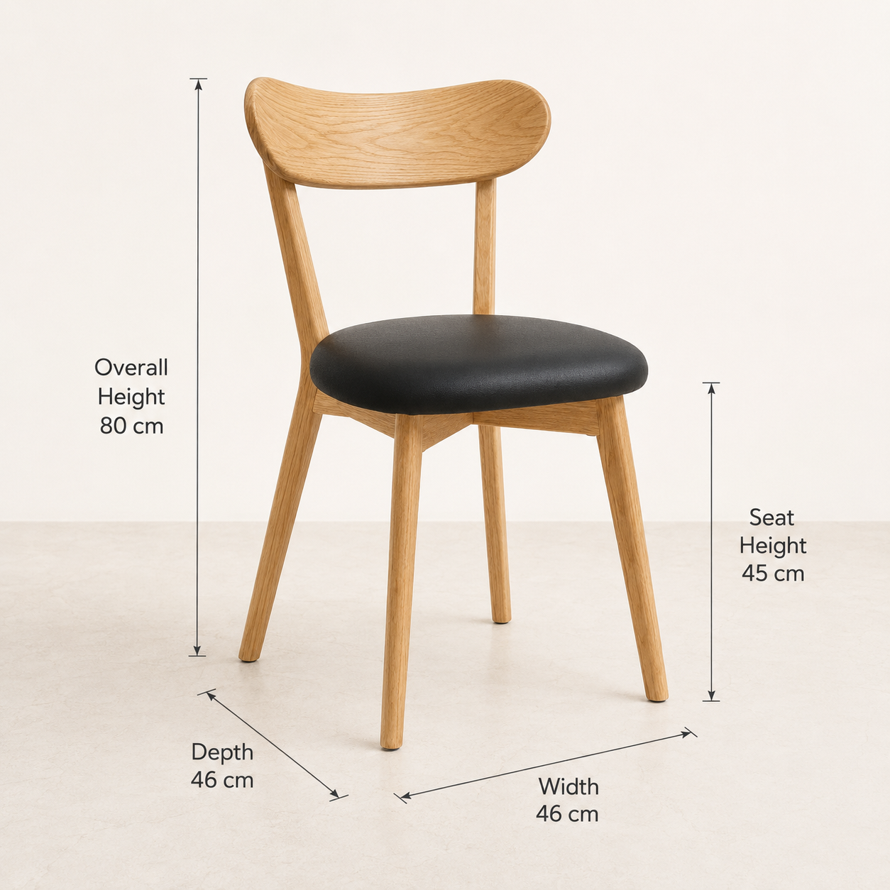 Mireva dining chair dimensions: 46 x 46 x 80 cm, seat height 45 cm