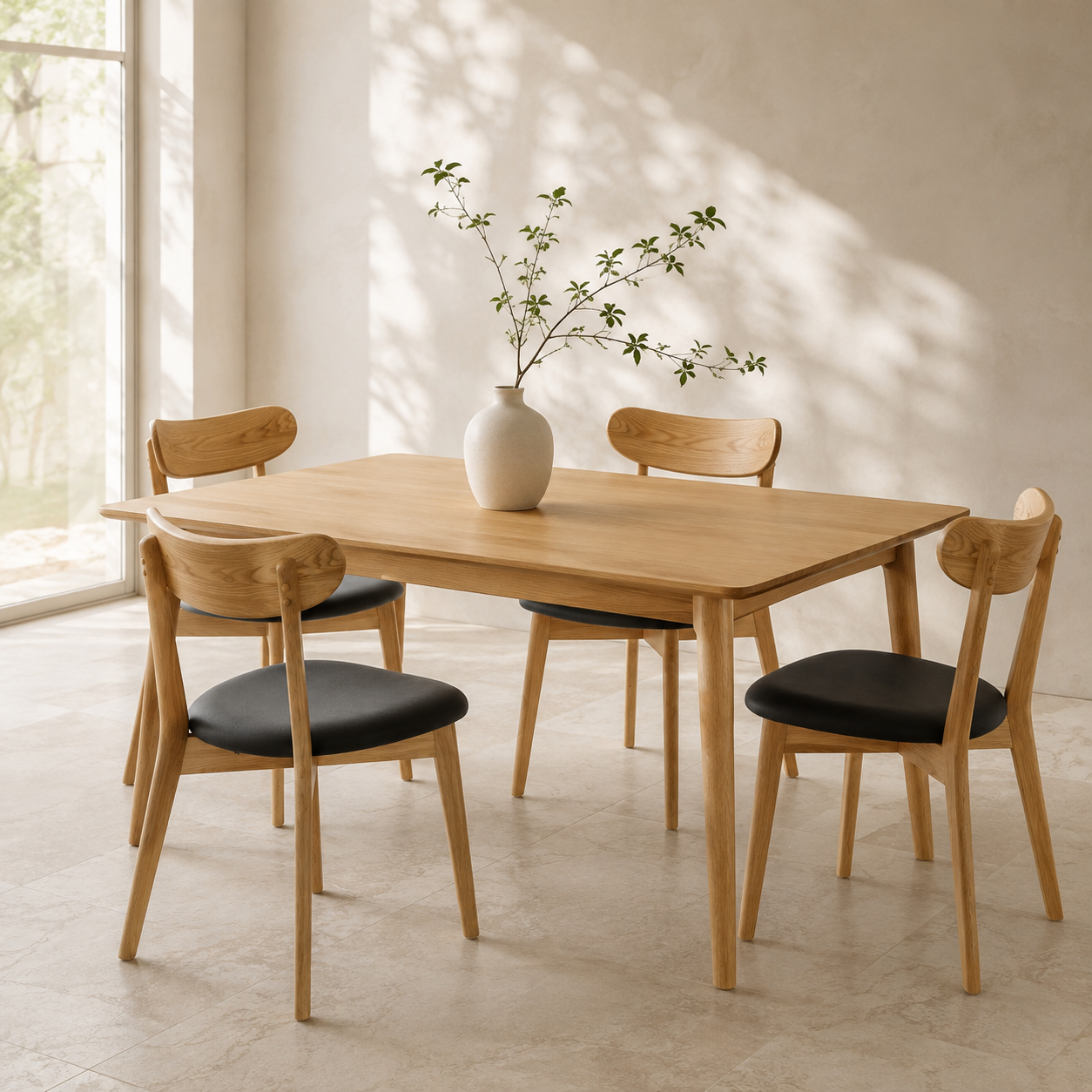 Mireva solid wood dining chairs styled with a matching oak dining table