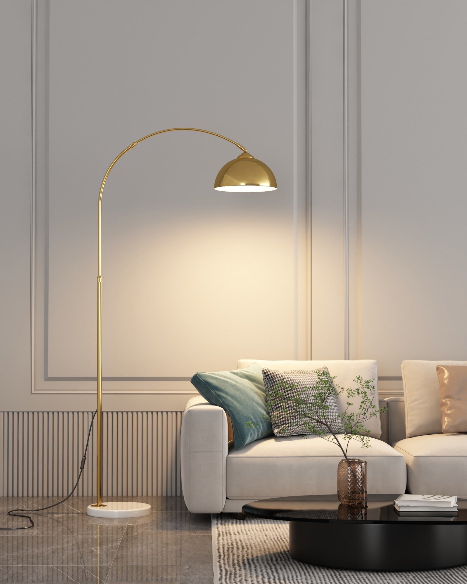 Modern Arc Floor Lamp with Gold Finish & Marble Base - SHAGHAF HOME