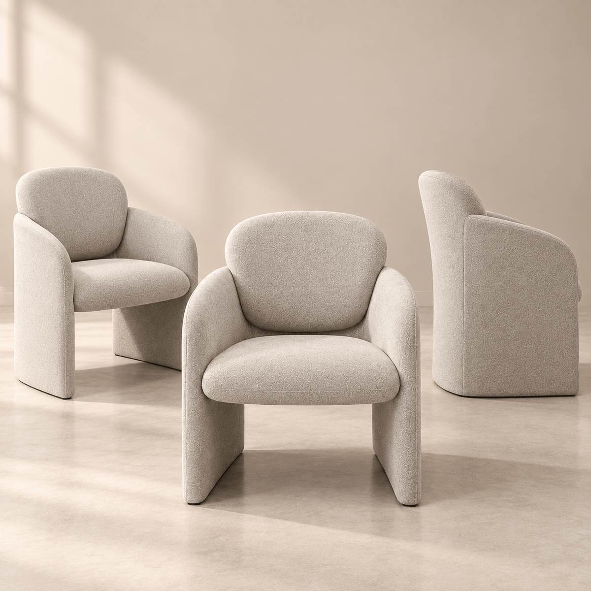 Modern Beige Upholstered Dining Armchair – Curved Fabric Chair - SHAGHAF HOME