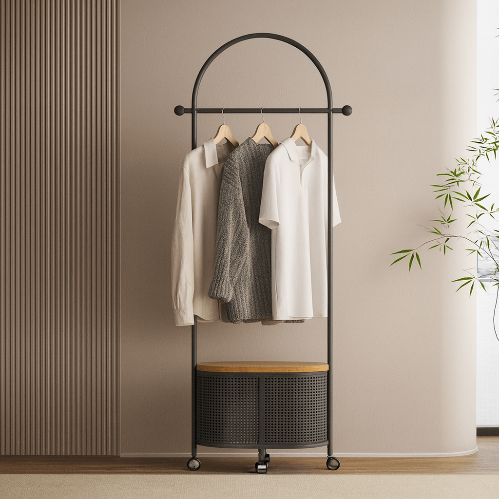 Modern Black Coat Rack with Storage Basket - SHAGHAF HOME