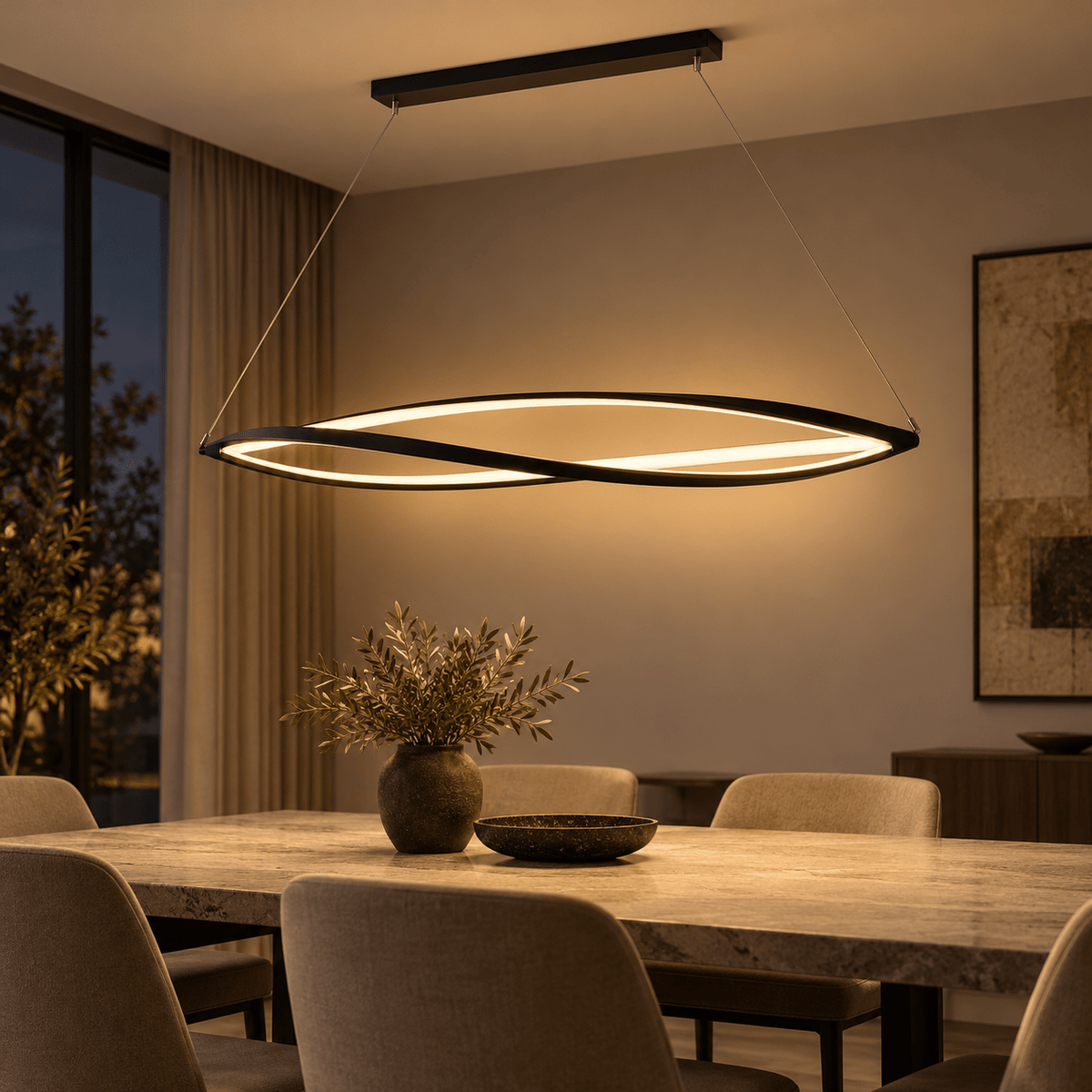 Modern Black Oval LED Pendant Light – Minimalist Hanging Ceiling Light - SHAGHAF HOME