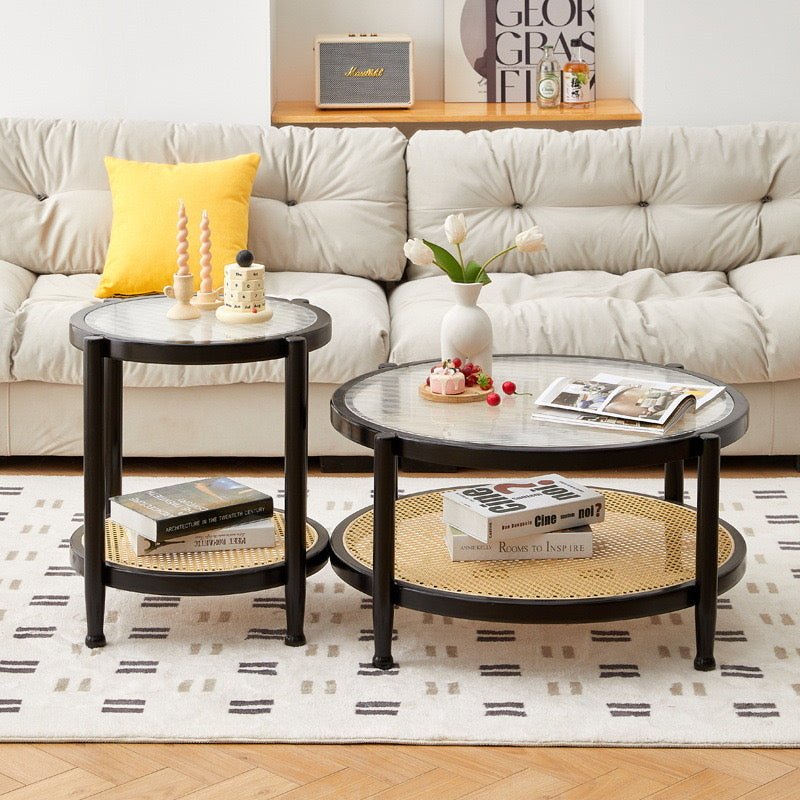 Modern Bohemian Natural Wood & Rattan Coffee Table Set - SHAGHAF HOME