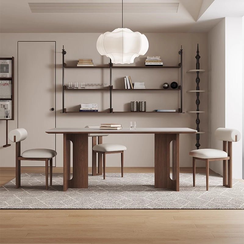Modern Ceramic Dining Table with Natural Wood Base – Available in 2 Sizes - SHAGHAF HOME