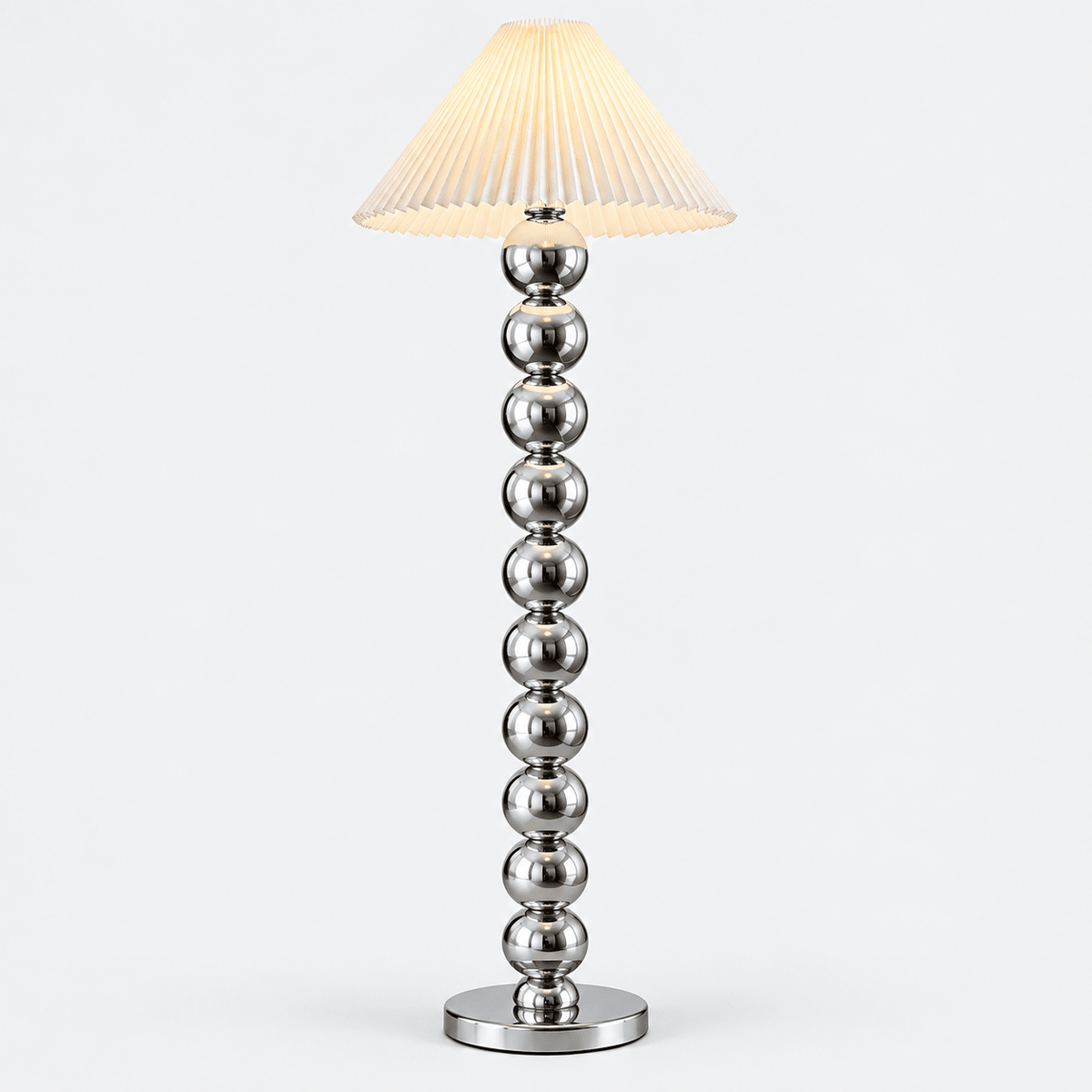 Modern Chrome Sphere Floor Lamp with Pleated Shade – Silver | 160 cm - SHAGHAF HOME