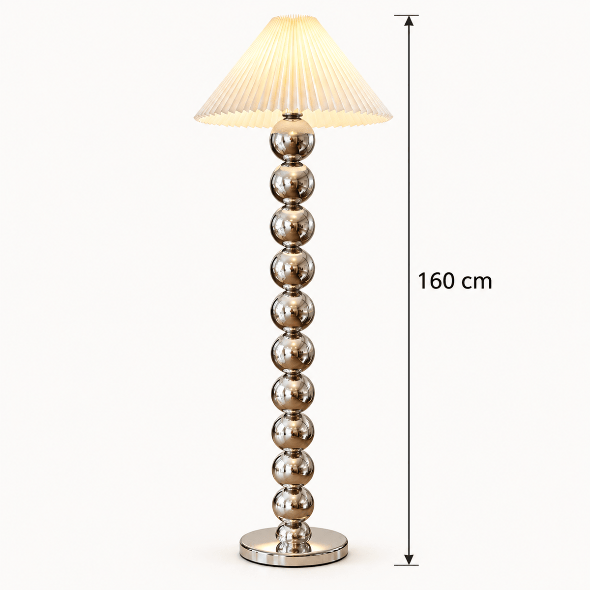 Modern Chrome Sphere Floor Lamp with Pleated Shade – Silver | 160 cm - SHAGHAF HOME