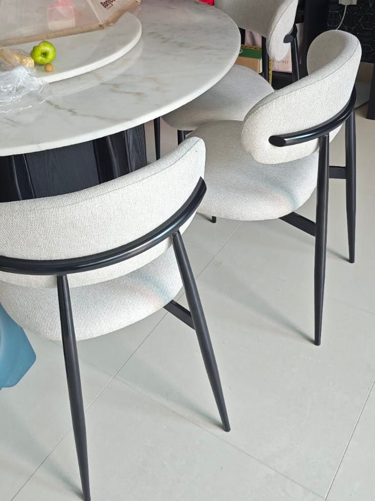 Modern Curved - Back Dining Chair with Metal Base – Light Textured Fabric - SHAGHAF HOME