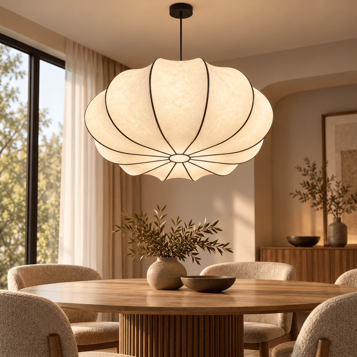 Modern Flower-Shaped Pendant Light 50cm – Cream Decorative Ceiling Lamp - SHAGHAF HOME