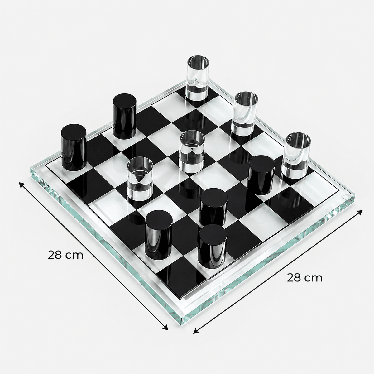 Modern Glass Chess Board Game – Black & Clear | 28 × 28 cm - SHAGHAF HOME