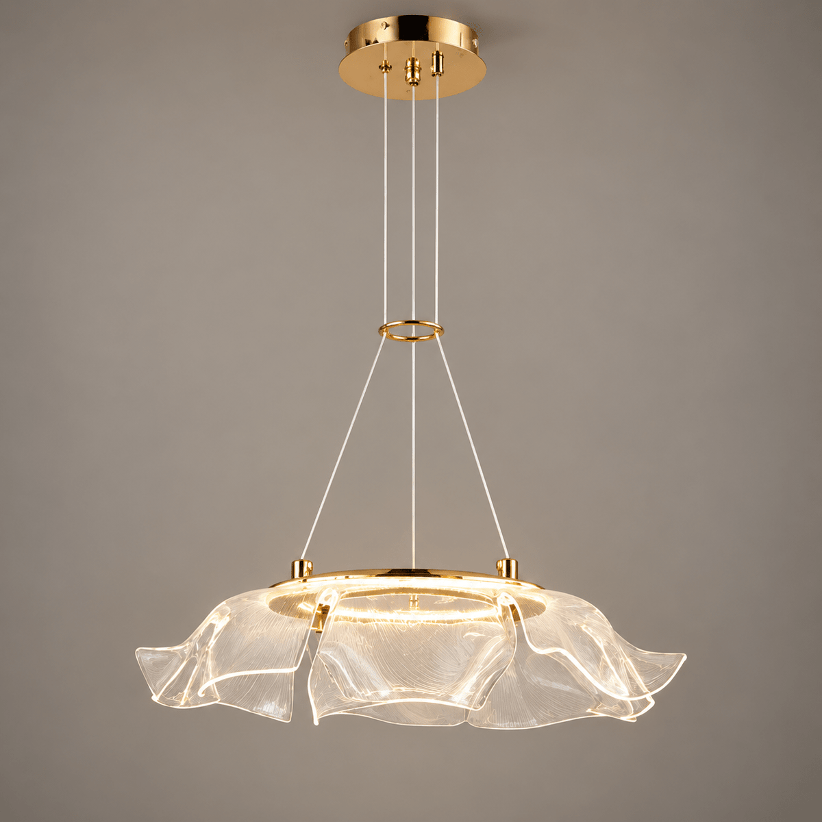 Modern Gold Ripple Glass LED Chandelier D500mm – Sculptural Pendant Light - SHAGHAF HOME