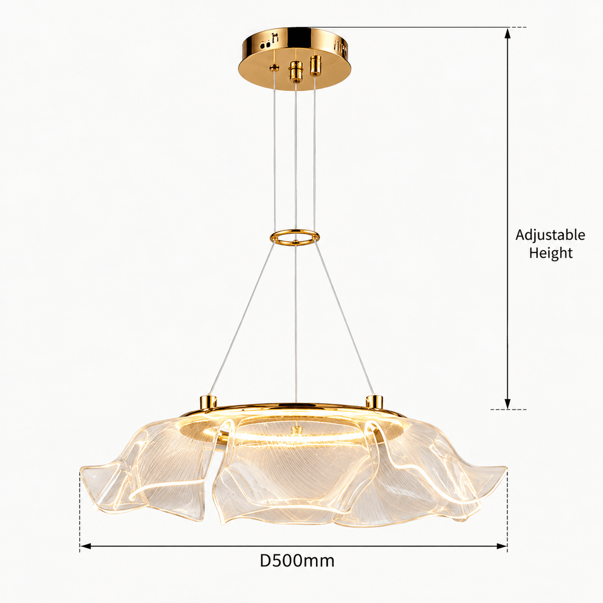 Modern Gold Ripple Glass LED Chandelier D500mm – Sculptural Pendant Light - SHAGHAF HOME