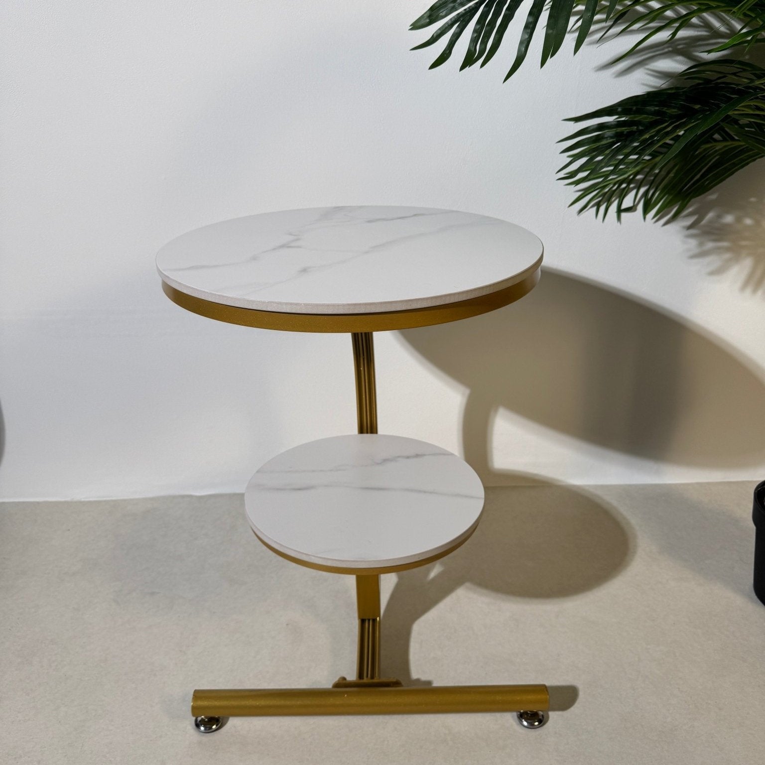 Modern Gold Side Table with Dual Topped Shelves - SHAGHAF HOME