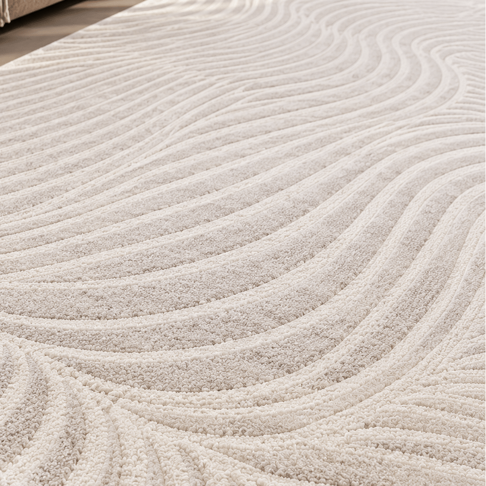 Modern Ivory Beige Wave Textured Rug 200×300 cm – Sculpted Abstract Carpet - SHAGHAF HOME