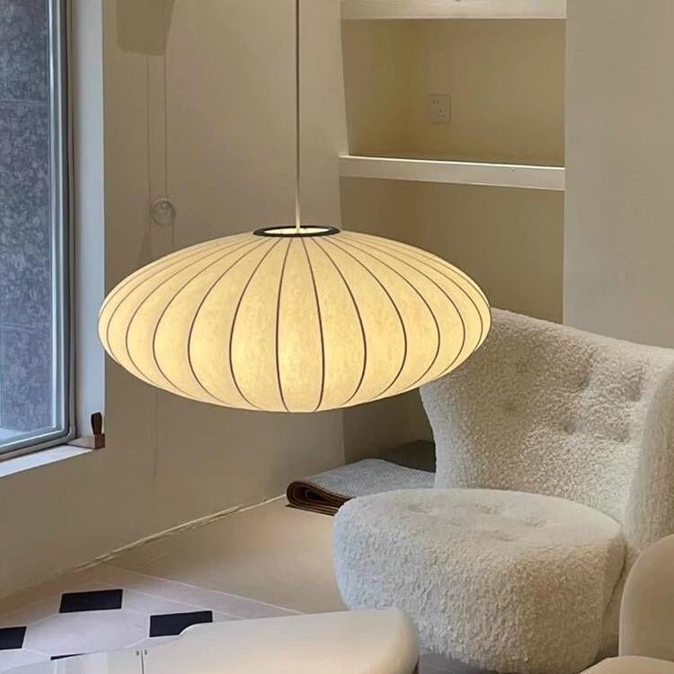Modern Japanese - Inspired Oval Pendant Light – Soft Ambient Glow - SHAGHAF HOME