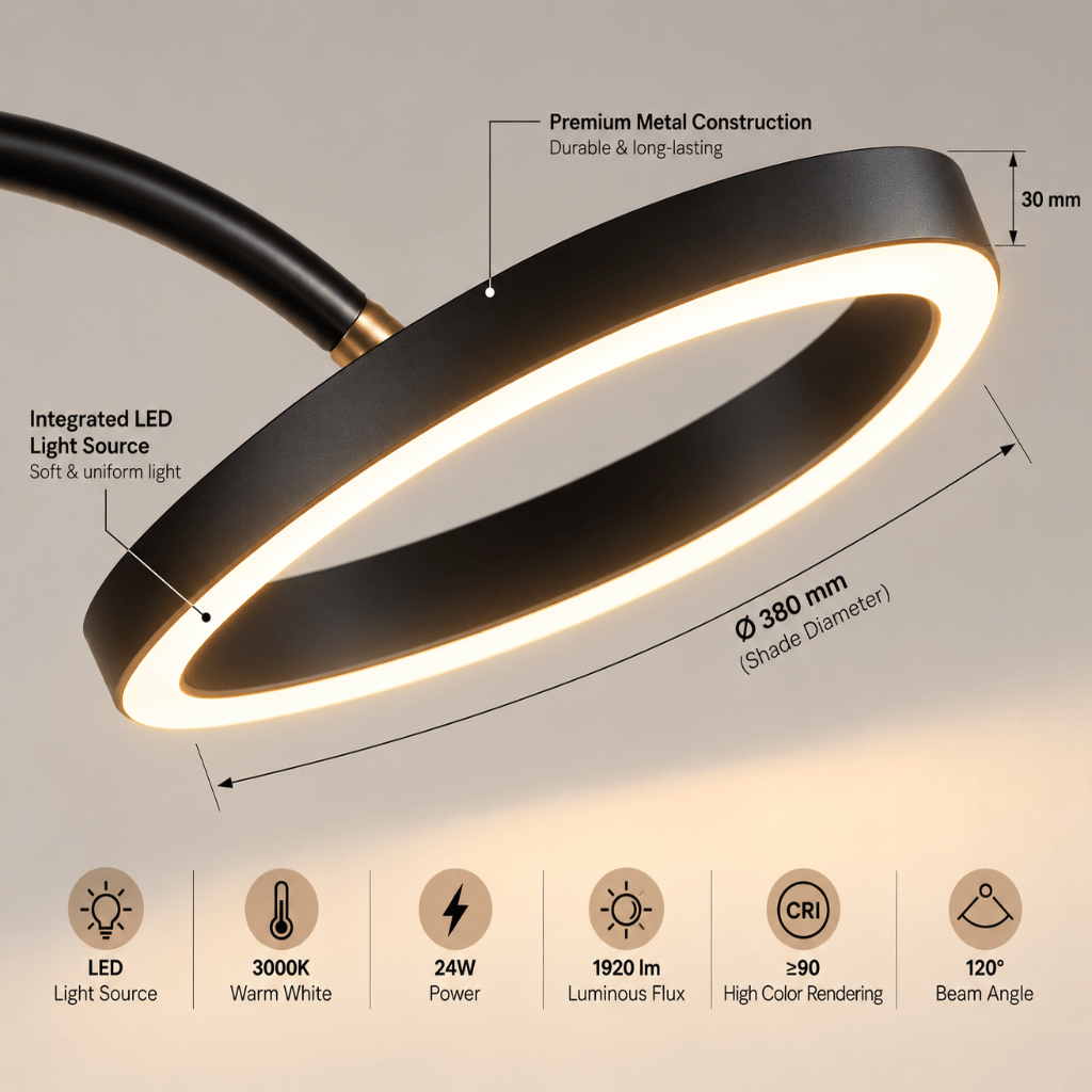 Modern LED Arc Floor Lamp – Black Ring Standing Lamp for Living Room & Bedroom - SHAGHAF HOME