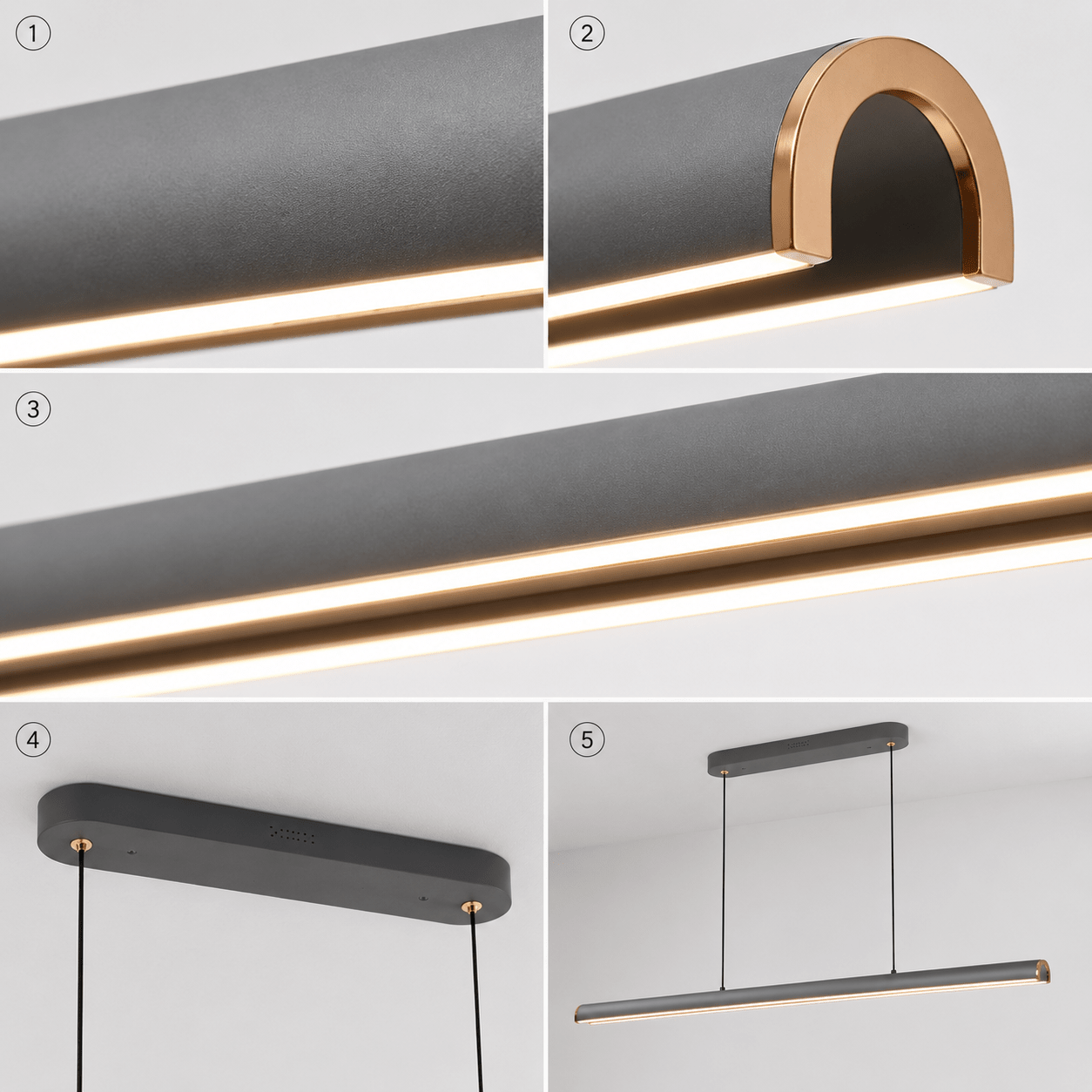 Modern Linear LED Pendant Ceiling Lamp – Matte Grey | Dimmable | Adjustable Height | CCT Changeable | 150 cm - SHAGHAF HOME