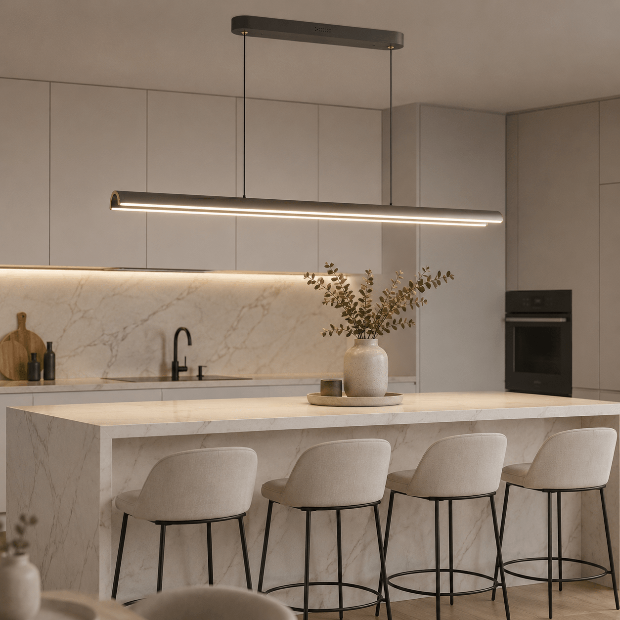 Modern Linear LED Pendant Ceiling Lamp – Matte Grey | Dimmable | Adjustable Height | CCT Changeable | 150 cm - SHAGHAF HOME