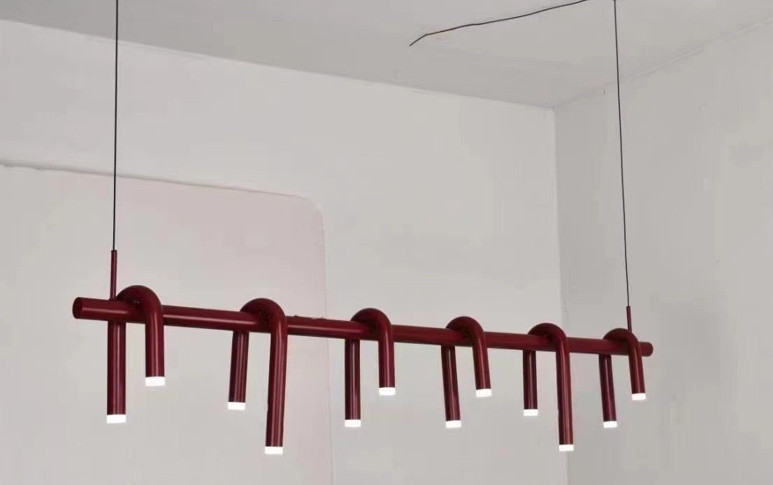 Modern Linear Red LED Chandelier – Industrial Iron Design - SHAGHAF HOME