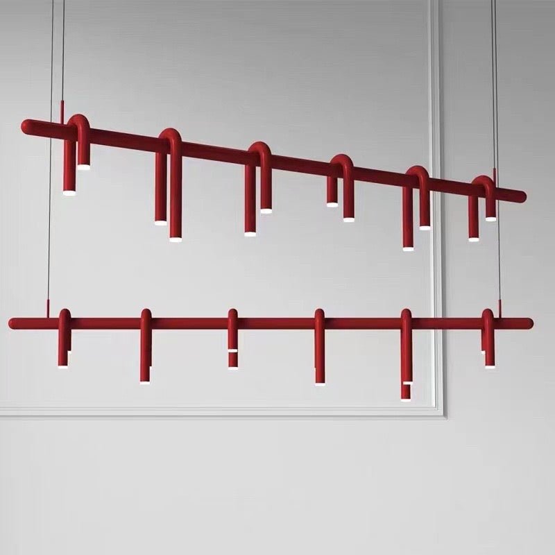 Modern Linear Red LED Chandelier – Industrial Iron Design - SHAGHAF HOME