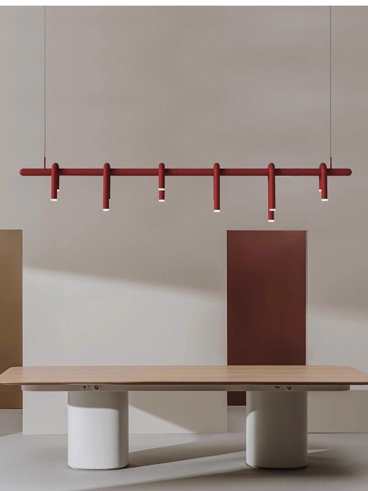 Modern Linear Red LED Chandelier – Industrial Iron Design - SHAGHAF HOME