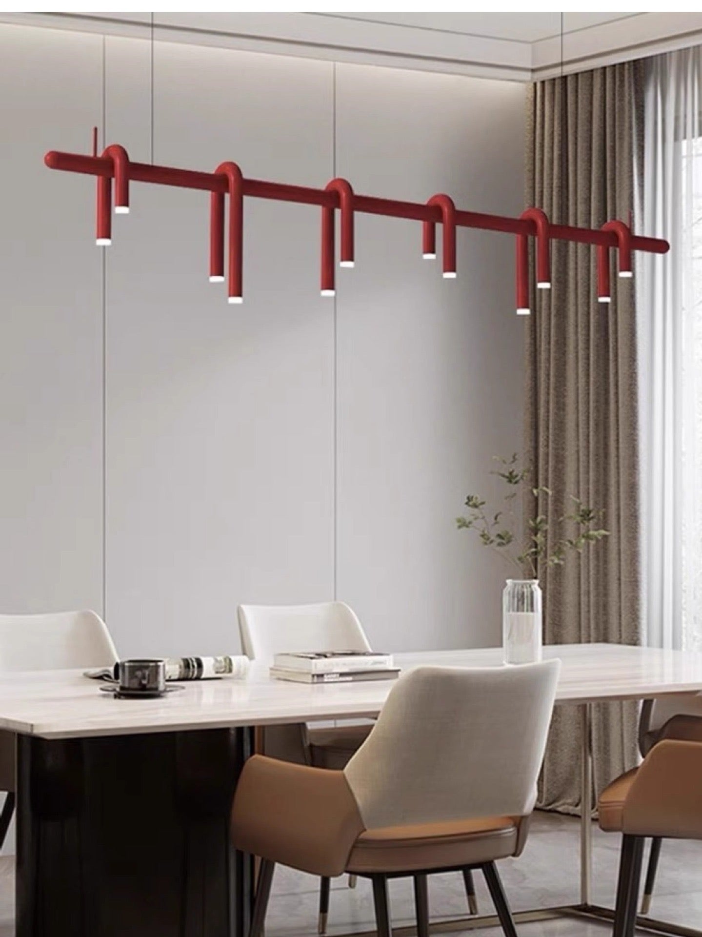 Modern Linear Red LED Chandelier – Industrial Iron Design - SHAGHAF HOME
