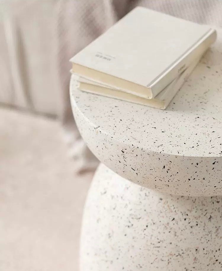 Modern Minimalist Terrazzo Side Table – Cream White - SHAGHAF HOME