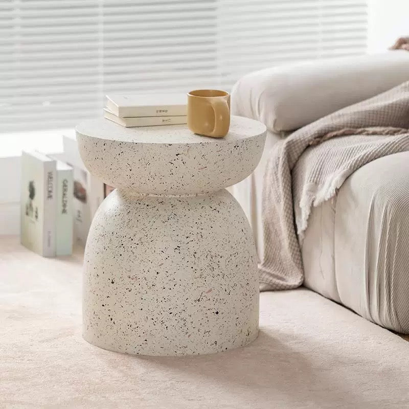 Modern Minimalist Terrazzo Side Table – Cream White - SHAGHAF HOME