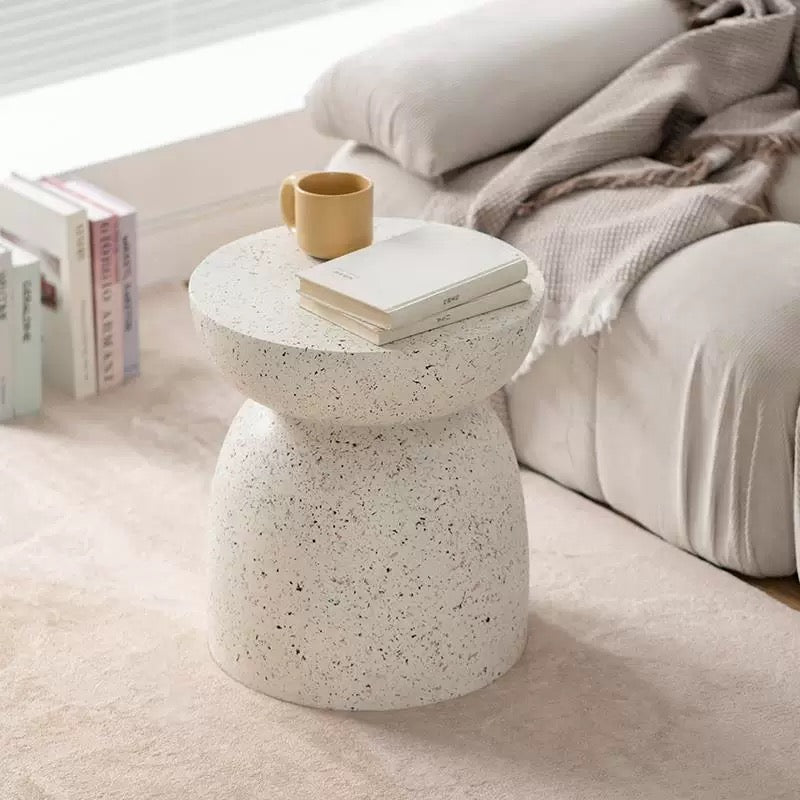 Modern Minimalist Terrazzo Side Table – Cream White - SHAGHAF HOME