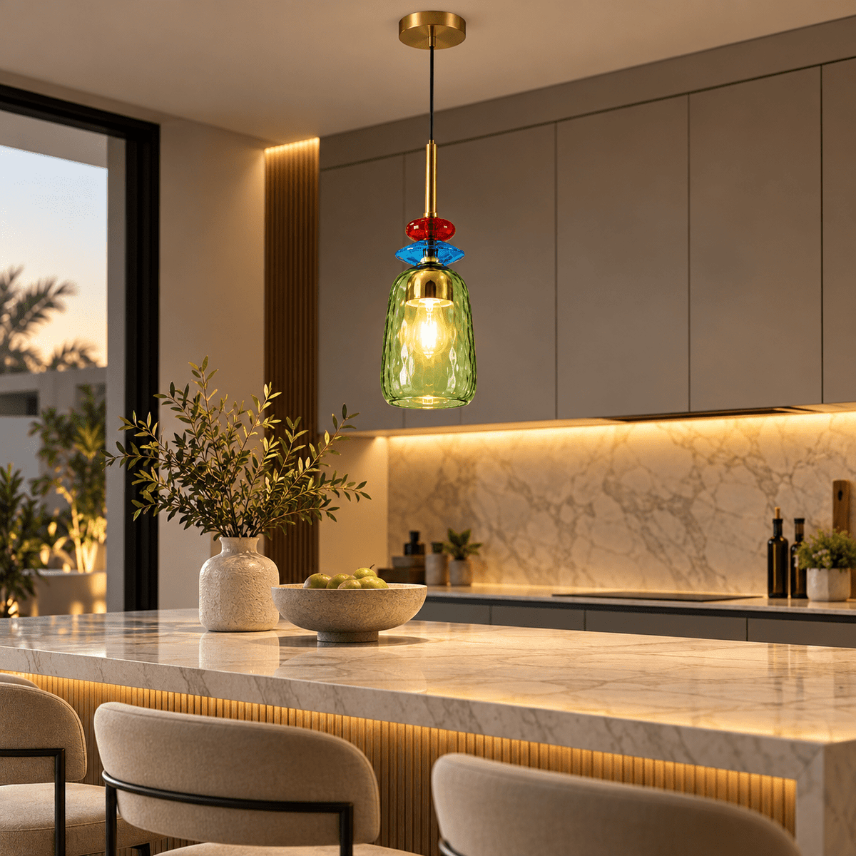 Modern Multicolor Glass Pendant Light with Gold Finish - SHAGHAF HOME