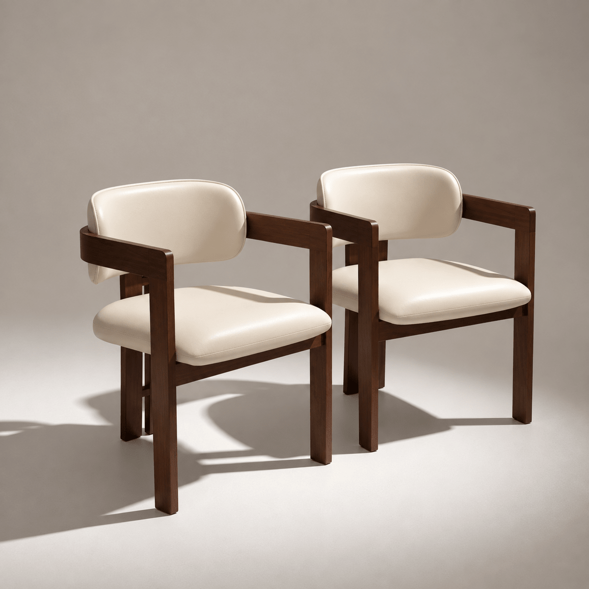 Modern Natural Wood Dining Armchair with Cream Artificial Leather - SHAGHAF HOME