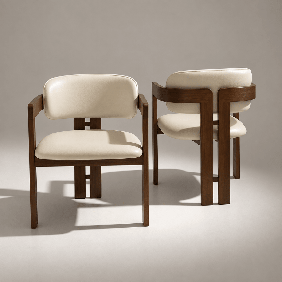 Modern Natural Wood Dining Armchair with Cream Artificial Leather - SHAGHAF HOME