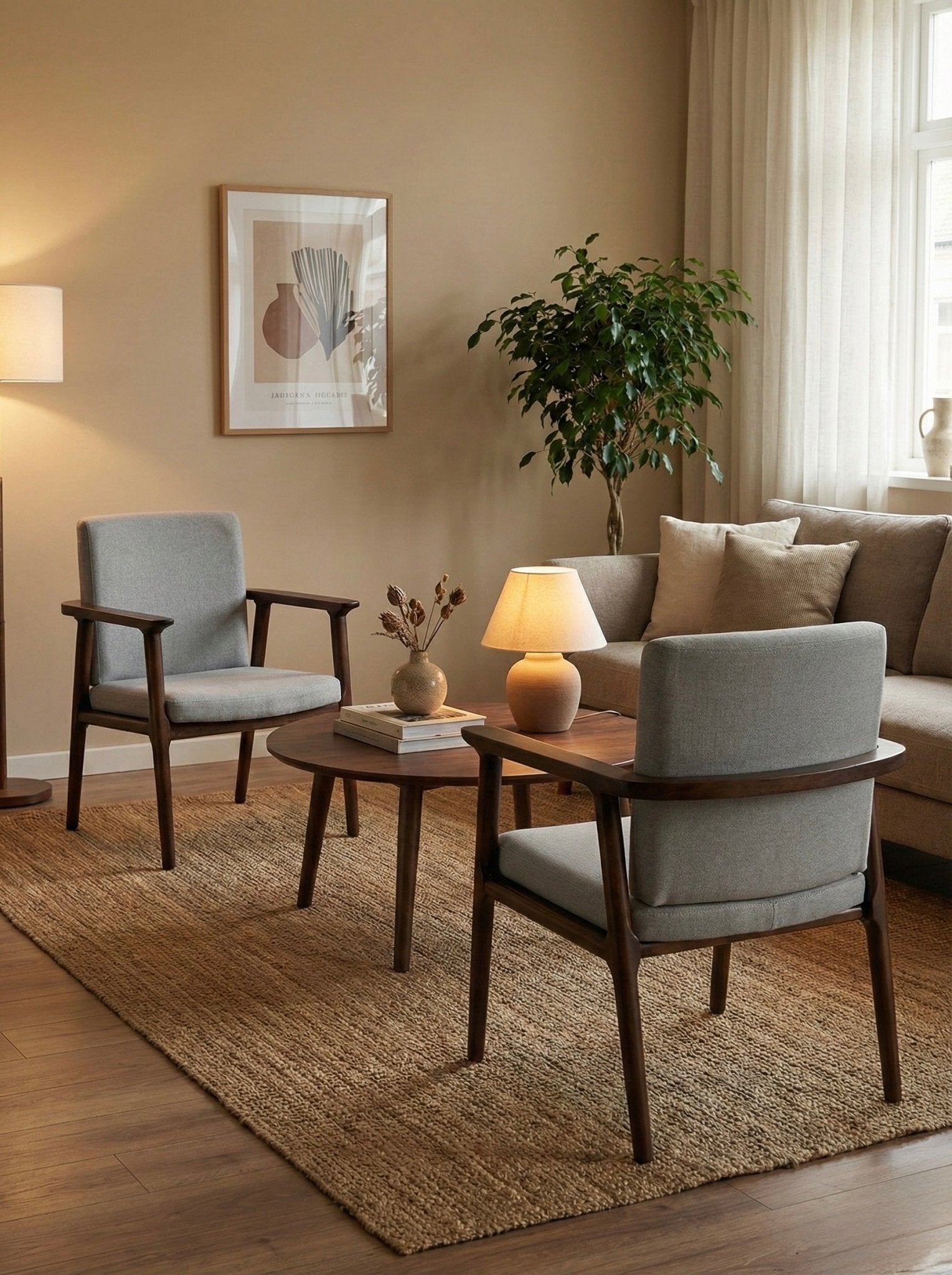 Modern Natural Wood Lounge Chair – Light Grey Upholstery - SHAGHAF HOME