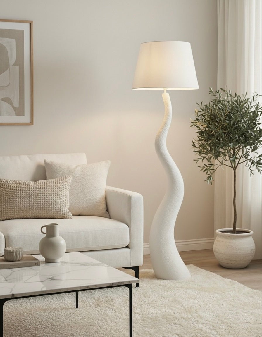 Modern Organic Sculptural Floor Lamp - White Textured Finish (165cm) - SHAGHAF HOME